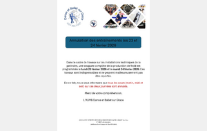 RAPPEL : Annulation entraînements 23 et 24 février 2026