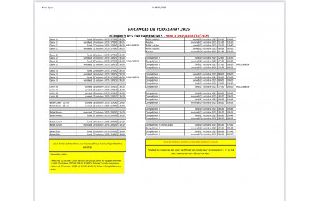 Horaires des entraînements