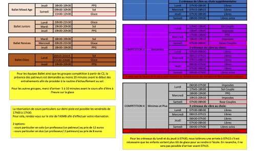 Nouveaux horaires d'entrainements